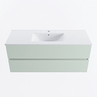 MONDIAZ VICA 120cm badmeubel onderkast Greey 2 lades. Wastafel DENIA midden 1 kraangat, kleur Glanzend Wit.