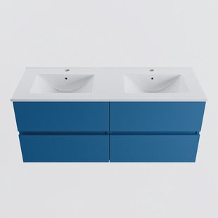 MONDIAZ VICA 120cm badmeubel onderkast Jeans 4 lades. Wastafel DENIA dubbel 2 kraangaten, kleur Glanzend Wit.