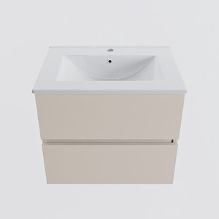 MONDIAZ VICA 60cm badmeubel onderkast Linen 2 lades. Wastafel DENIA midden 1 kraangat, kleur Glanzend Wit.