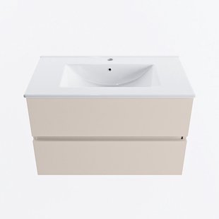 MONDIAZ VICA 80cm badmeubel onderkast Linen 2 lades. Wastafel DENIA midden 1 kraangat, kleur Glanzend Wit.