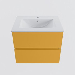 MONDIAZ VICA 60cm badmeubel onderkast Ocher 2 lades. Wastafel DENIA midden 1 kraangat, kleur Glanzend Wit.