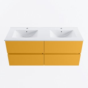 MONDIAZ VICA 120cm badmeubel onderkast Ocher 4 lades. Wastafel DENIA dubbel 2 kraangaten, kleur Glanzend Wit.