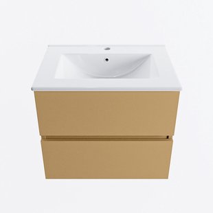 MONDIAZ VICA 60cm badmeubel onderkast Oro 2 lades. Wastafel DENIA midden 1 kraangat, kleur Glanzend Wit.