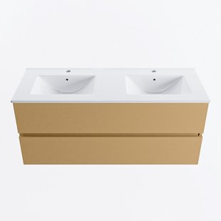 MONDIAZ VICA 120cm badmeubel onderkast Oro 2 lades. Wastafel DENIA dubbel 2 kraangaten, kleur Glanzend Wit.