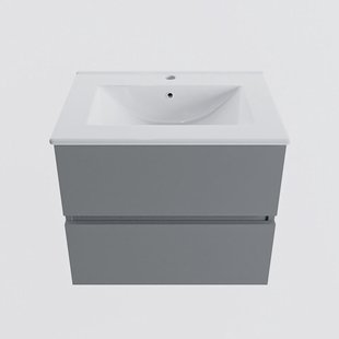 MONDIAZ VICA 60cm badmeubel onderkast Plata 2 lades. Wastafel DENIA midden 1 kraangat, kleur Glanzend Wit.