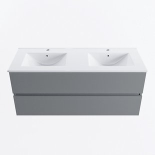 MONDIAZ VICA 120cm badmeubel onderkast Plata 2 lades. Wastafel DENIA dubbel 2 kraangaten, kleur Glanzend Wit.