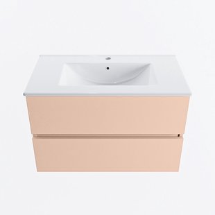 MONDIAZ VICA 80cm badmeubel onderkast Rosee 2 lades. Wastafel DENIA midden 1 kraangat, kleur Glanzend Wit.