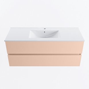 MONDIAZ VICA 120cm badmeubel onderkast Rosee 2 lades. Wastafel DENIA midden 1 kraangat, kleur Glanzend Wit.