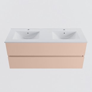 MONDIAZ VICA 120cm badmeubel onderkast Rosee 2 lades. Wastafel DENIA dubbel 2 kraangaten, kleur Glanzend Wit.