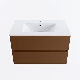 MONDIAZ VICA 80cm badmeubel onderkast Rust 2 lades. Wastafel DENIA midden 1 kraangat, kleur Glanzend Wit.