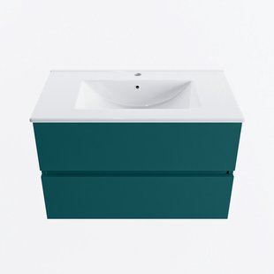 MONDIAZ VICA 80cm badmeubel onderkast Smag 2 lades. Wastafel DENIA midden 1 kraangat, kleur Glanzend Wit.