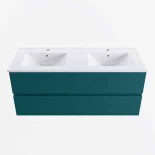 MONDIAZ VICA 120cm badmeubel onderkast Smag 2 lades. Wastafel DENIA dubbel 2 kraangaten, kleur Glanzend Wit.