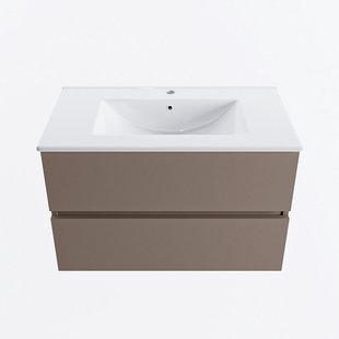 MONDIAZ VICA 80cm badmeubel onderkast Smoke 2 lades. Wastafel DENIA midden 1 kraangat, kleur Glanzend Wit.