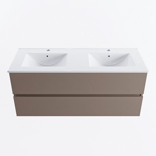 MONDIAZ VICA 120cm badmeubel onderkast Smoke 2 lades. Wastafel DENIA dubbel 2 kraangaten, kleur Glanzend Wit.