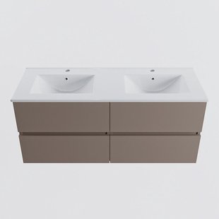 MONDIAZ VICA 120cm badmeubel onderkast Smoke 4 lades. Wastafel DENIA dubbel 2 kraangaten, kleur Glanzend Wit.