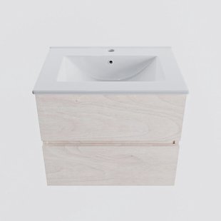 MONDIAZ VICA 60cm badmeubel onderkast Underlayment 2 lades. Wastafel DENIA midden 1 kraangat, kleur Glanzend Wit.