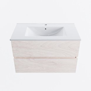 MONDIAZ VICA 80cm badmeubel onderkast Underlayment 2 lades. Wastafel DENIA midden 1 kraangat, kleur Glanzend Wit.