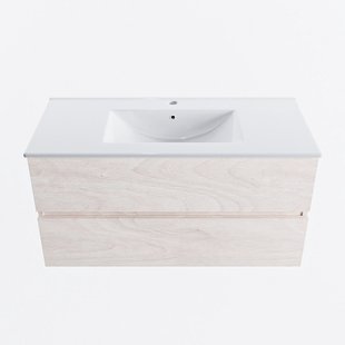 MONDIAZ VICA 100cm badmeubel onderkast Underlayment 2 lades. Wastafel DENIA midden 1 kraangat, kleur Glanzend Wit.