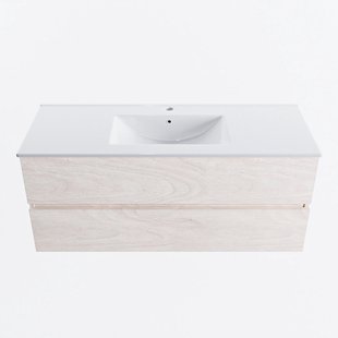 MONDIAZ VICA 120cm badmeubel onderkast Underlayment 2 lades. Wastafel DENIA midden 1 kraangat, kleur Glanzend Wit.