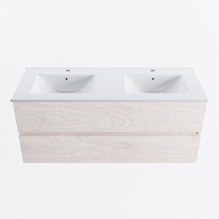 MONDIAZ VICA 120cm badmeubel onderkast Underlayment 2 lades. Wastafel DENIA dubbel 2 kraangaten, kleur Glanzend Wit.