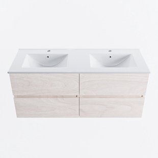 MONDIAZ VICA 120cm badmeubel onderkast Underlayment 4 lades. Wastafel DENIA dubbel 2 kraangaten, kleur Glanzend Wit.