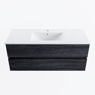 MONDIAZ VICA 120cm badmeubel onderkast Antracite 2 lades. Wastafel DENIA midden 1 kraangat, kleur Glanzend Wit.