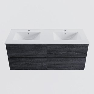 MONDIAZ VICA 120cm badmeubel onderkast Antracite 4 lades. Wastafel DENIA dubbel 2 kraangaten, kleur Glanzend Wit.