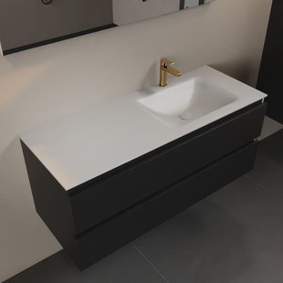 MONDIAZ AIVY 120cm badmeubel Urban, wastafel Talc solid surface rechts 1 kraangat met spiegel (AI-351641TALC-SI - AI-M120URRE - AI-S120X72)