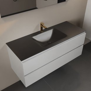 MONDIAZ AIVY 120cm badmeubel Talc, wastafel Urban solid surface midden 1 kraangat met spiegel (AI-351621URBAN-SI - AI-M120TAMI - AI-S120X70)