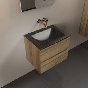 MONDIAZ AIVY 60cm badmeubel Chai, wastafel Urban solid surface midden zonder kraangat met spiegel (AI-351111URBAN-NO - AI-M60CHMI - AI-S60X70)