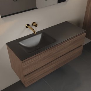 MONDIAZ AIVY 120cm badmeubel Mocha, wastafel Urban solid surface links zonder kraangat met spiegel (AI-351631URBAN-NO - AI-M120MOLI - AI-S120X71)