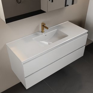 MONDIAZ AIVY 120cm badmeubel Talc, wastafel glanzend wit keramiek midden 1 kraangat met spiegelkast (M60103 - AI-M120TAMI - AI-C120TAMI)