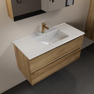 MONDIAZ AIVY 100cm badmeubel Chai, wastafel glanzend wit keramiek midden 1 kraangat met spiegelkast (M60102 - AI-M100CHMI - AI-C100CHMI)