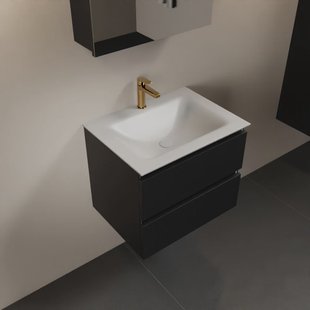MONDIAZ AIVY 60cm badmeubel Urban, wastafel Talc solid surface midden 1 kraangat met spiegelkast (AI-351111TALC-SI - AI-M60URMI - AI-C60URMI)