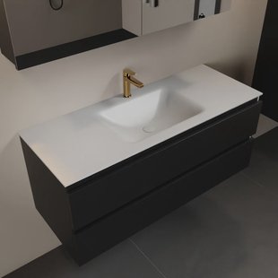 MONDIAZ AIVY 120cm badmeubel Urban, wastafel Talc solid surface midden 1 kraangat met spiegelkast (AI-351621TALC-SI - AI-M120URMI - AI-C120URMI)