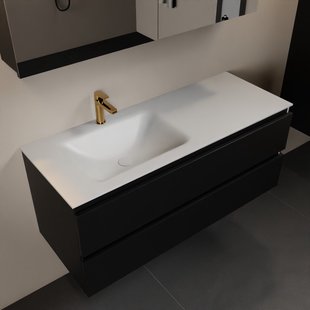 MONDIAZ AIVY 120cm badmeubel Urban, wastafel Talc solid surface links 1 kraangat met spiegelkast (AI-351631TALC-SI - AI-M120URLI - AI-C120URMI)