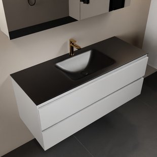 MONDIAZ AIVY 120cm badmeubel Talc, wastafel Urban solid surface midden 1 kraangat met spiegelkast (AI-351621URBAN-SI - AI-M120TAMI - AI-C120TAMI)