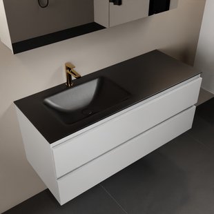 MONDIAZ AIVY 120cm badmeubel Talc, wastafel Urban solid surface links 1 kraangat met spiegelkast (AI-351631URBAN-SI - AI-M120TALI - AI-C120TAMI)