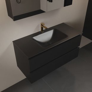 MONDIAZ AIVY 100cm badmeubel Urban, wastafel Urban solid surface midden 1 kraangat met spiegelkast (AI-351321URBAN-SI - AI-M100URMI - AI-C100URMI)