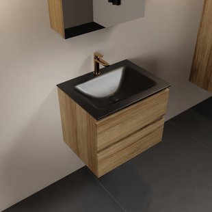 MONDIAZ AIVY 60cm badmeubel Chai, wastafel Urban solid surface midden 1 kraangat met spiegelkast (AI-351111URBAN-SI - AI-M60CHMI - AI-C60CHMI)