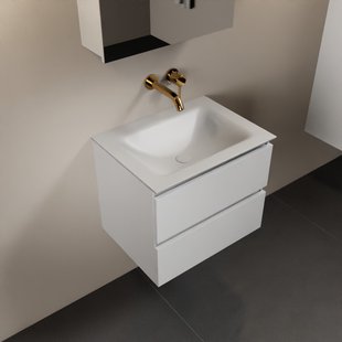 MONDIAZ AIVY 60cm badmeubel Talc, wastafel Talc solid surface midden zonder kraangat met spiegelkast (AI-351111TALC-NO - AI-M60TAMI - AI-C60TAMI)