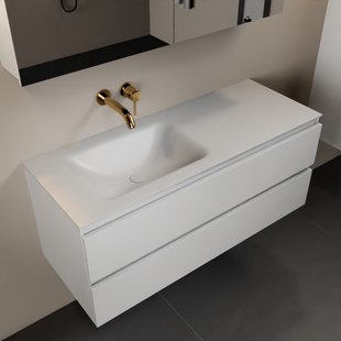 MONDIAZ AIVY 120cm badmeubel Talc, wastafel Talc solid surface links zonder kraangat met spiegelkast (AI-351631TALC-NO - AI-M120TALI - AI-C120TAMI)