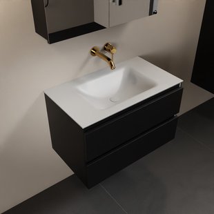MONDIAZ AIVY 80cm badmeubel Urban, wastafel Talc solid surface midden zonder kraangat met spiegelkast (AI-351171TALC-NO - AI-M80URMI - AI-C80URMI)