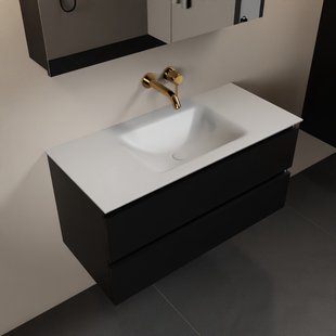 MONDIAZ AIVY 100cm badmeubel Urban, wastafel Talc solid surface midden zonder kraangat met spiegelkast (AI-351321TALC-NO - AI-M100URMI - AI-C100URMI)