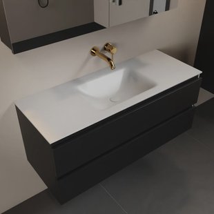 MONDIAZ AIVY 120cm badmeubel Urban, wastafel Talc solid surface midden zonder kraangat met spiegelkast (AI-351621TALC-NO - AI-M120URMI - AI-C120URMI)