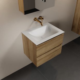 MONDIAZ AIVY 60cm badmeubel Chai, wastafel Talc solid surface midden zonder kraangat met spiegelkast (AI-351111TALC-NO - AI-M60CHMI - AI-C60CHMI)