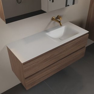 MONDIAZ AIVY 120cm badmeubel Mocha, wastafel Talc solid surface rechts zonder kraangat met spiegelkast (AI-351641TALC-NO - AI-M120MORE - AI-C120MOMI)
