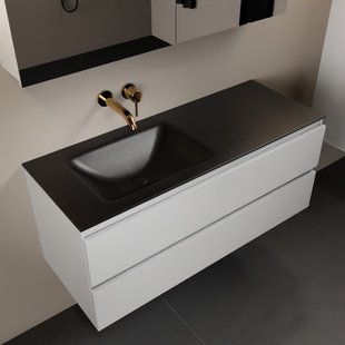 MONDIAZ AIVY 120cm badmeubel Talc, wastafel Urban solid surface links zonder kraangat met spiegelkast (AI-351631URBAN-NO - AI-M120TALI - AI-C120TAMI)