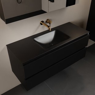 MONDIAZ AIVY 120cm badmeubel Urban, wastafel Urban solid surface midden zonder kraangat met spiegelkast (AI-351621URBAN-NO - AI-M120URMI - AI-C120URMI)