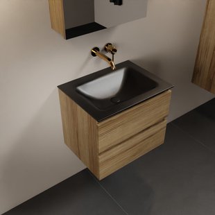 MONDIAZ AIVY 60cm badmeubel Chai, wastafel Urban solid surface midden zonder kraangat met spiegelkast (AI-351111URBAN-NO - AI-M60CHMI - AI-C60CHMI)